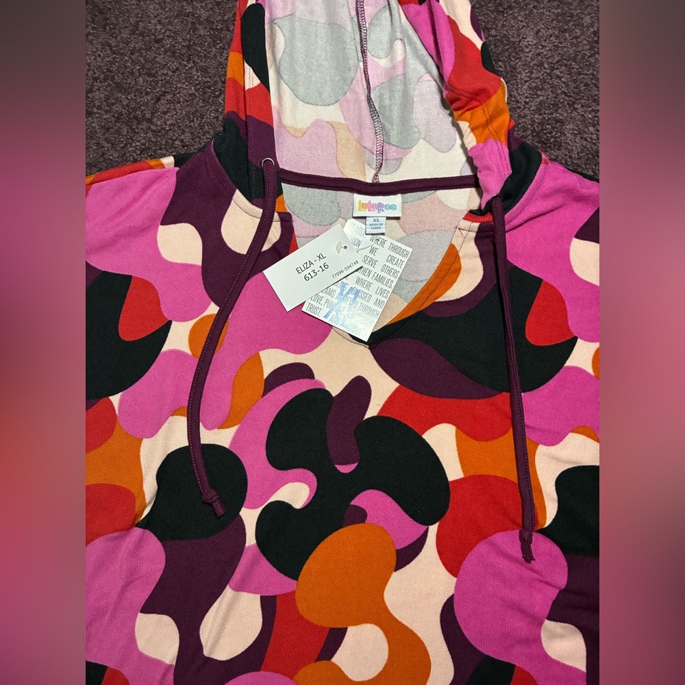 LuLaRoe Women's Hoodie in Pink, Orange, and Black - Picture 3 of 4